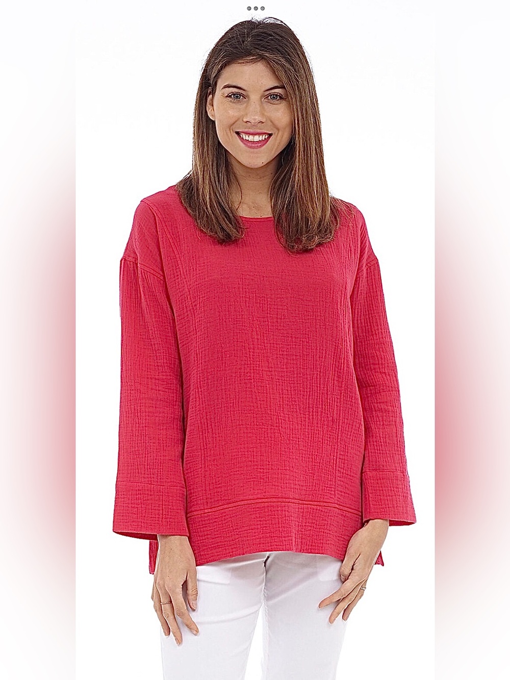 DKR Apparel Cotton Bubble Gauze Crewneck Top-Raspberry
